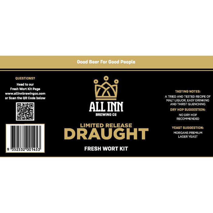 Label Draught Fresh Wort Kit from All Inn Brewing Co, for brewing commercial quality beer at home