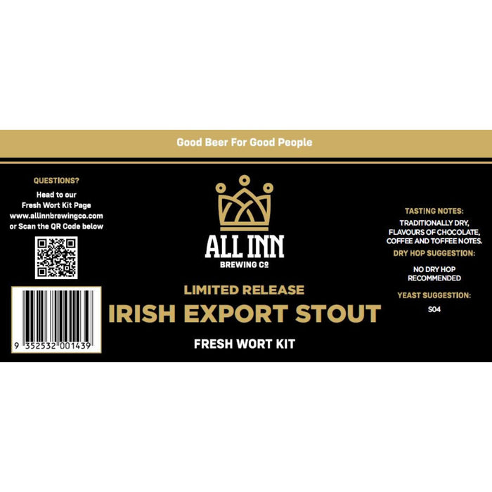 Label Irish Export Stout Fresh Wort Kit from All Inn Brewing Co for brewing commercial quality beer at home