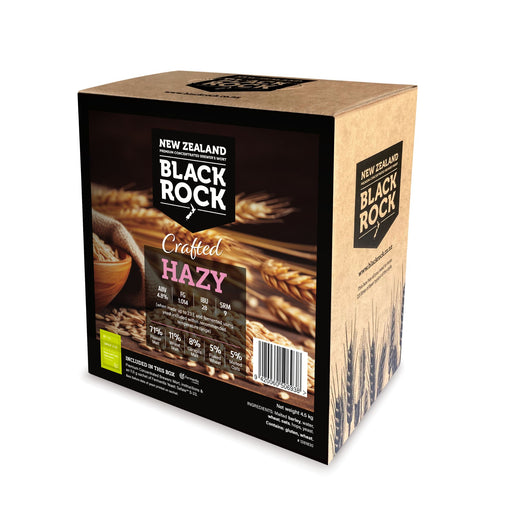 Black Rock Crafted Hazy Home Brew Beer beer packaging on a white background